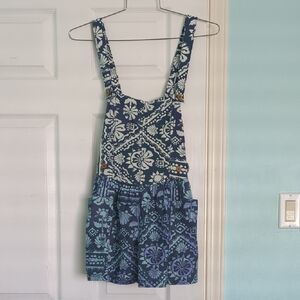 Free People Palm Bay Shortalls Blue Combo Size Small NWT